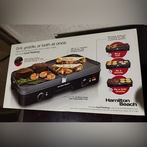BRAND NEW/UNOPENED Hamilton Beach 3-in-One Grill/Griddle with Adjustable Heat